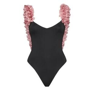 La Reveche Amira Ruffle Strap One-Piece Swimsuit Black Size S